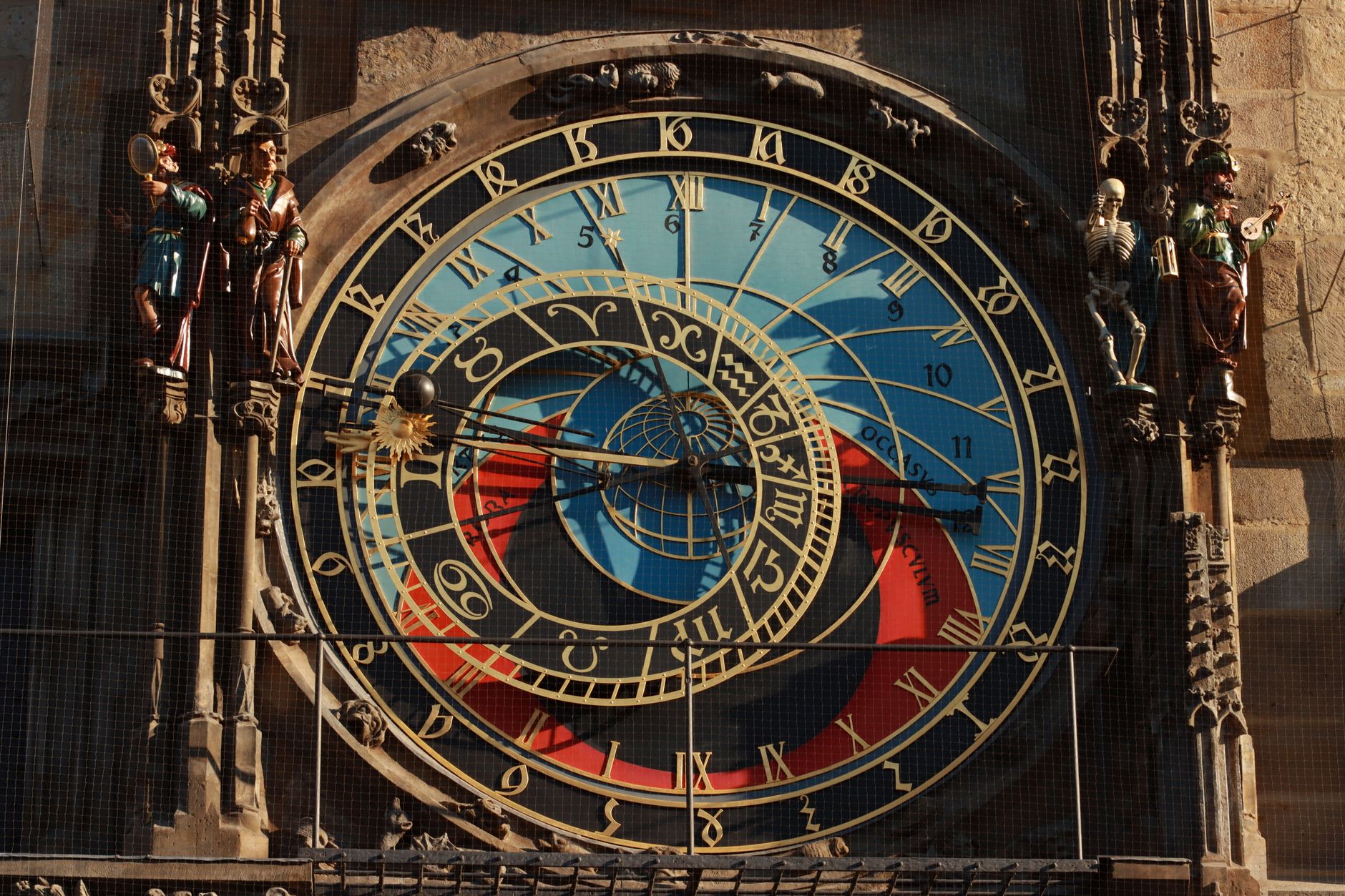 Close-up view of the intricate Prague Astronomical Clock with vibrant details and historic design.
